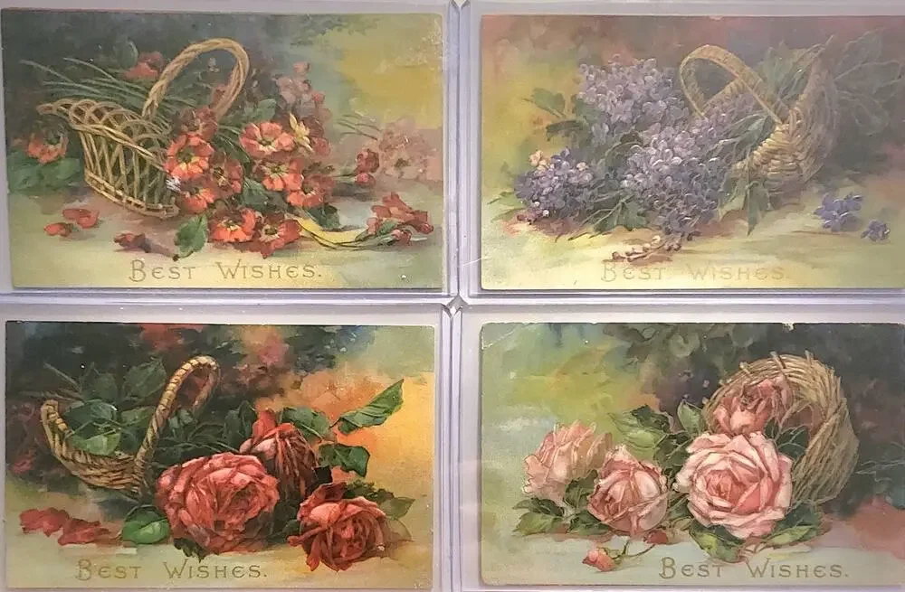Lot Of Four Vintage Antique Embossed Postcards Flowers